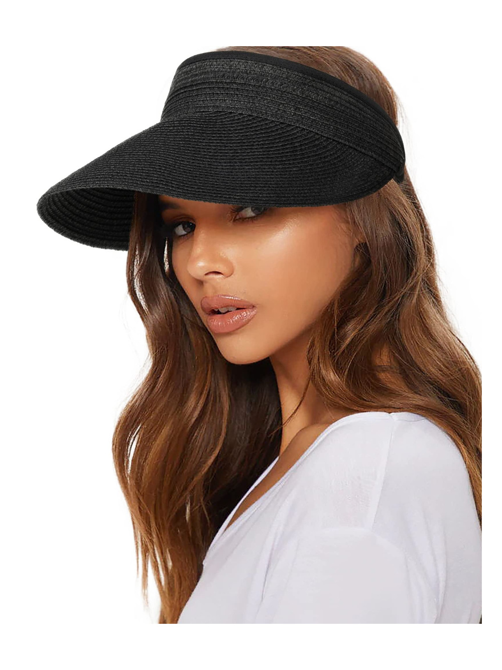 Womens Sun Visor Hat Straw Sun Visors for Women Summer | A Black | Size OS